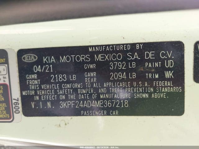 2021 KIA FORTE FE 9