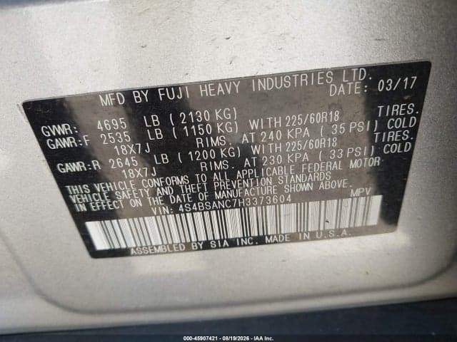 2017 SUBARU OUTBACK 2.5I LIMITED 9