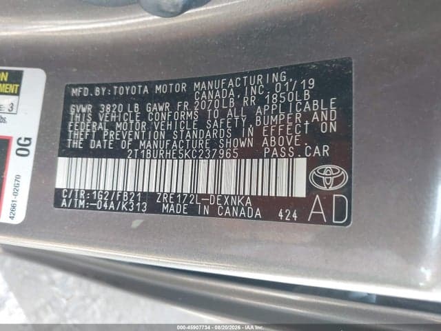 2019 TOYOTA COROLLA LE 9