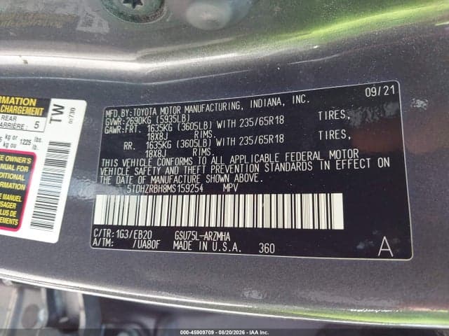 2021 TOYOTA HIGHLANDER XLE 9