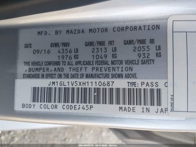 2017 MAZDA MAZDA6 TOURING 9