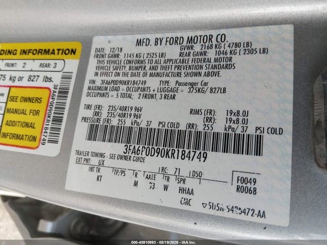 2019 FORD FUSION TITANIUM 9