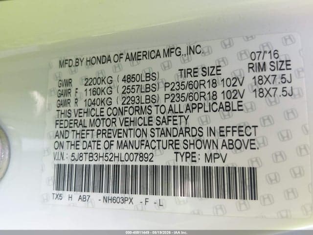 2017 ACURA RDX TECHNOLOGY ACURAWATCH PLUS PACKAGES/W/TECHNOLOGY PACKAGE 9