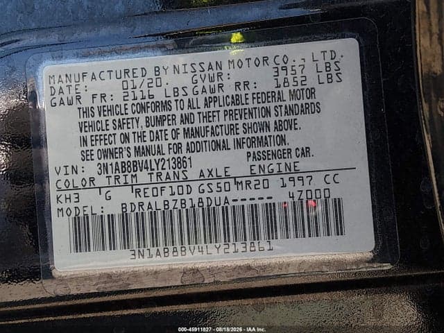 2020 NISSAN SENTRA S XTRONIC CVT 9