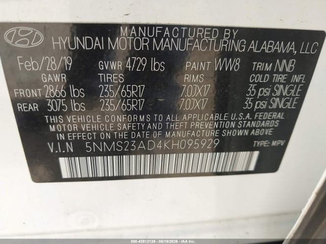 2019 HYUNDAI SANTA FE SE 9