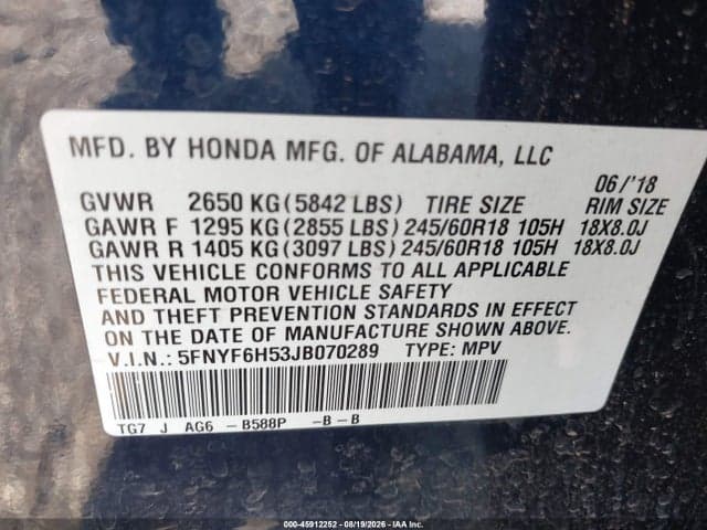 2018 HONDA PILOT EX-L 9