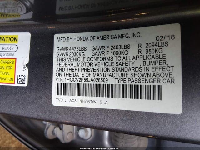 2018 HONDA ACCORD EX-L 2.0T 9