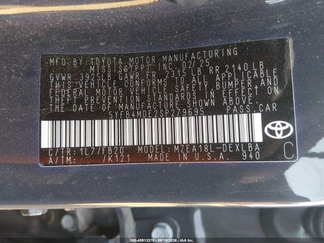 2025 TOYOTA COROLLA LE 9