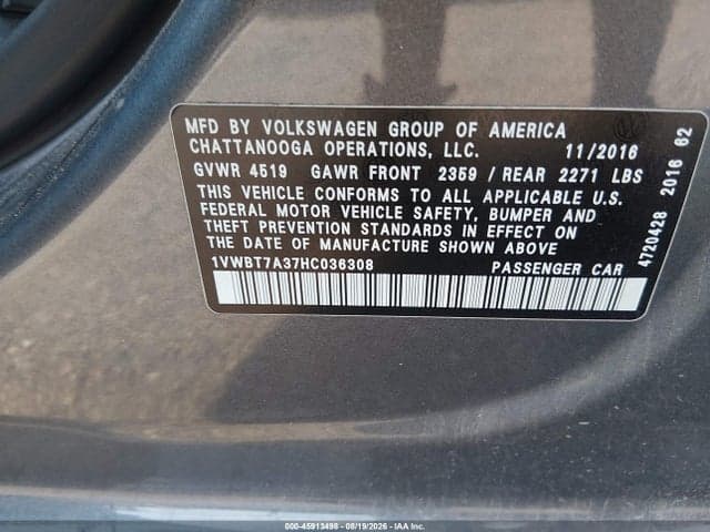 2017 VOLKSWAGEN PASSAT 1.8T SE 9