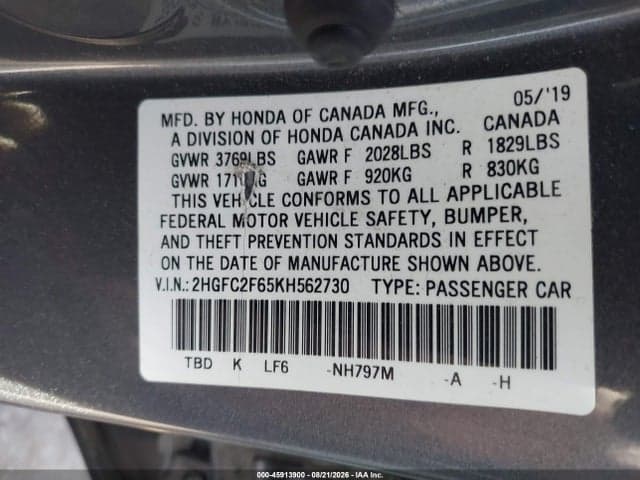 2019 HONDA CIVIC LX 9
