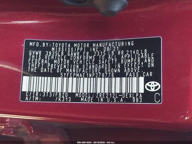 2022 TOYOTA COROLLA LE 9