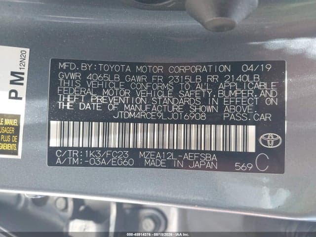 2020 TOYOTA COROLLA SE 6MT 9