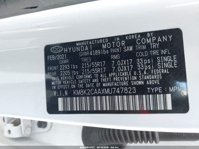 2021 HYUNDAI KONA SEL 9