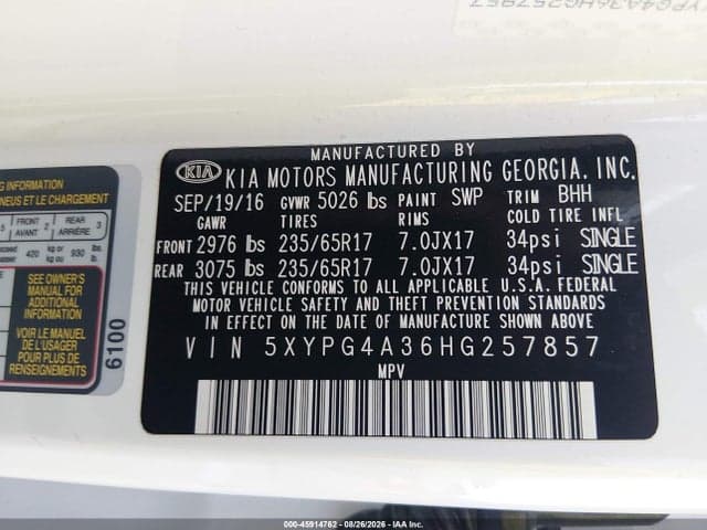 2017 KIA SORENTO 2.4L LX 9