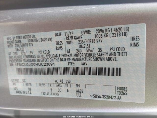 2017 FORD ESCAPE TITANIUM 9