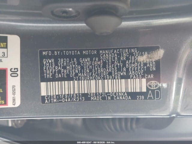 2019 TOYOTA COROLLA LE 9