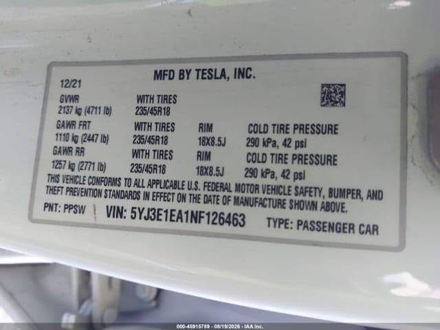 2022 TESLA MODEL 3 REAR-WHEEL DRIVE 9