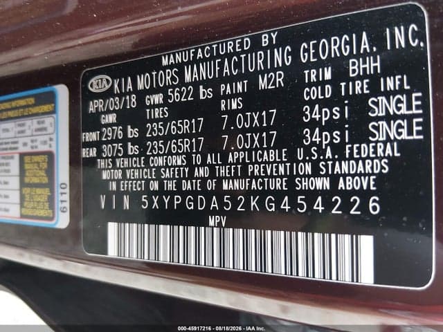 2019 KIA SORENTO 3.3L LX 9