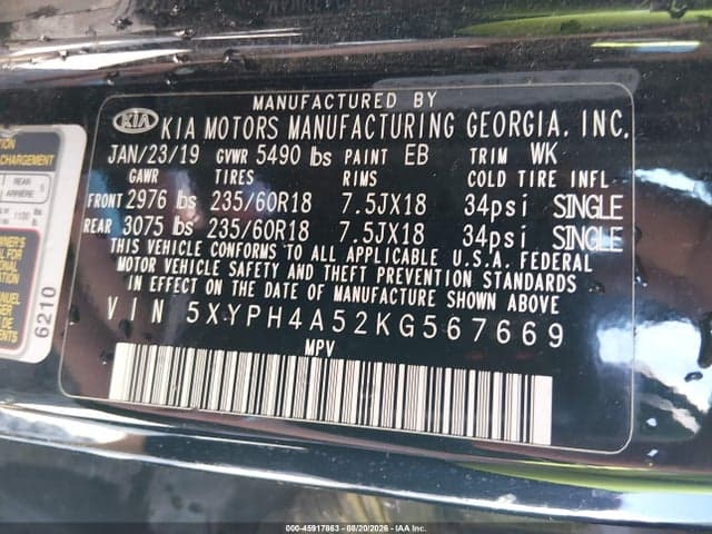 2019 KIA SORENTO 3.3L EX 9