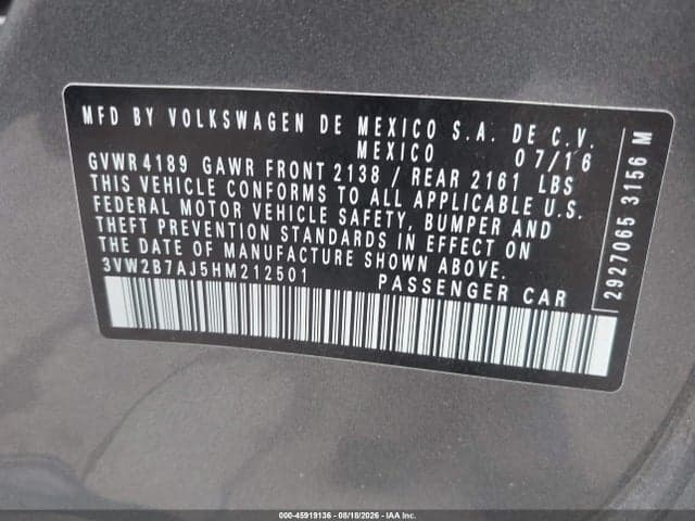 2017 VOLKSWAGEN JETTA 1.4T S 9