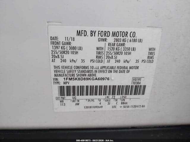 2019 FORD EXPLORER XLT 9
