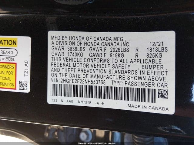 2022 HONDA CIVIC LX 9