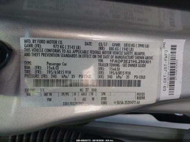 2017 FORD FOCUS S 9