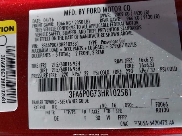 2017 FORD FUSION S 9