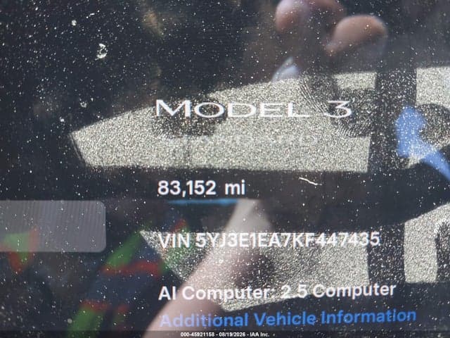 2019 TESLA MODEL 3 LONG RANGE/MID RANGE/STANDARD RANGE/STANDARD RANGE PLUS 7