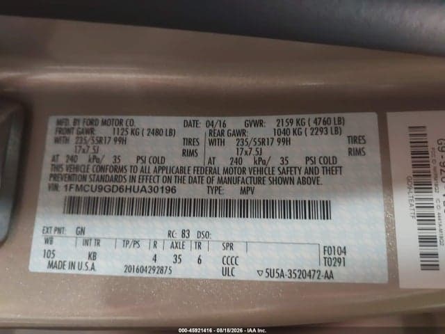 2017 FORD ESCAPE SE 9