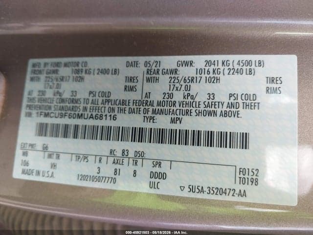 2021 FORD ESCAPE S 9