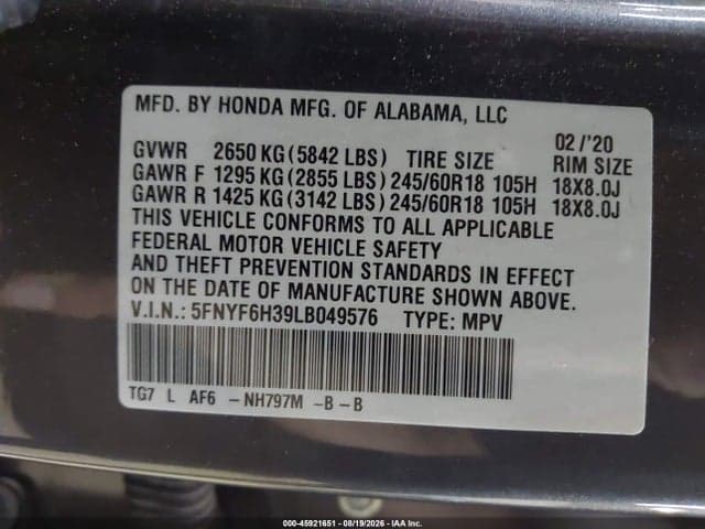 2020 HONDA PILOT AWD EX 9