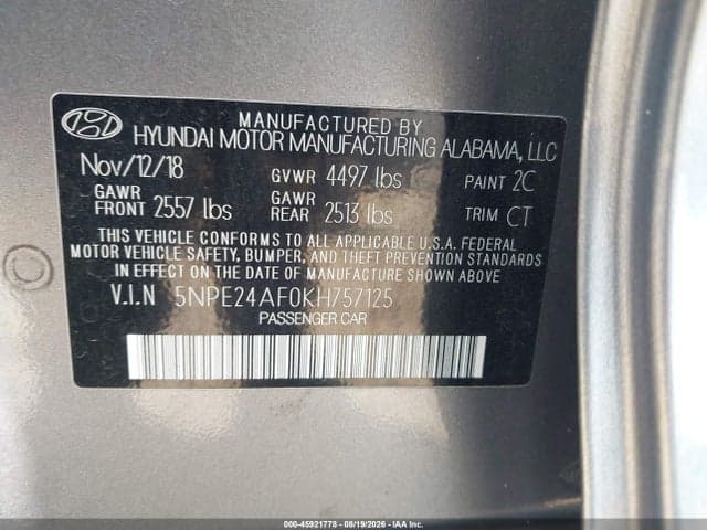 2019 HYUNDAI SONATA SE 9