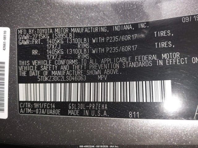 2020 TOYOTA SIENNA LE 9