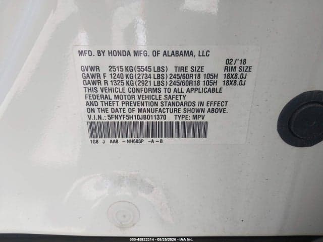 2018 HONDA PILOT LX 9