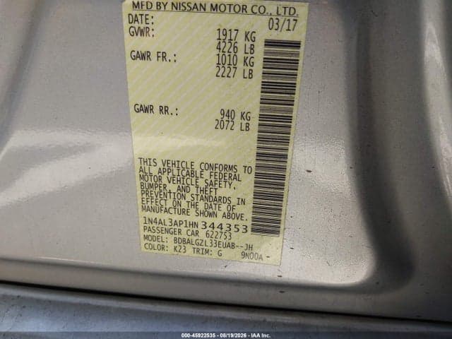 2017 NISSAN ALTIMA 2.5 S 9