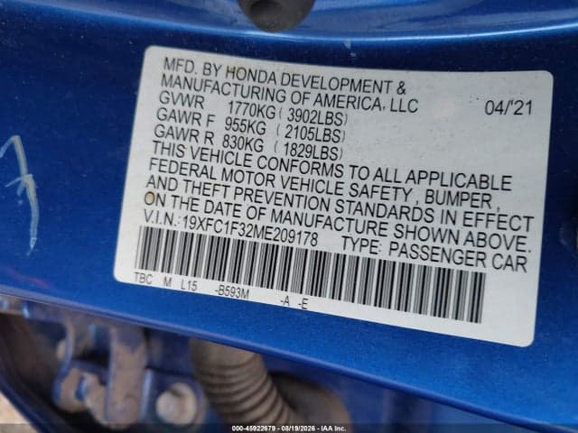2021 HONDA CIVIC EX 9