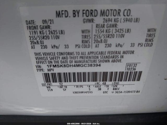 2021 FORD EXPLORER XLT 9