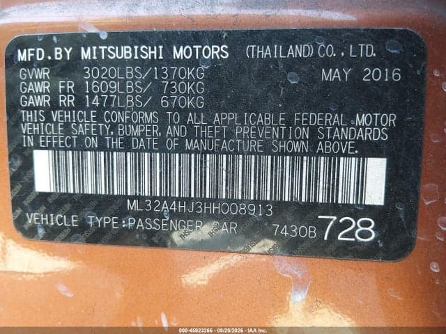 2017 MITSUBISHI MIRAGE SE 9