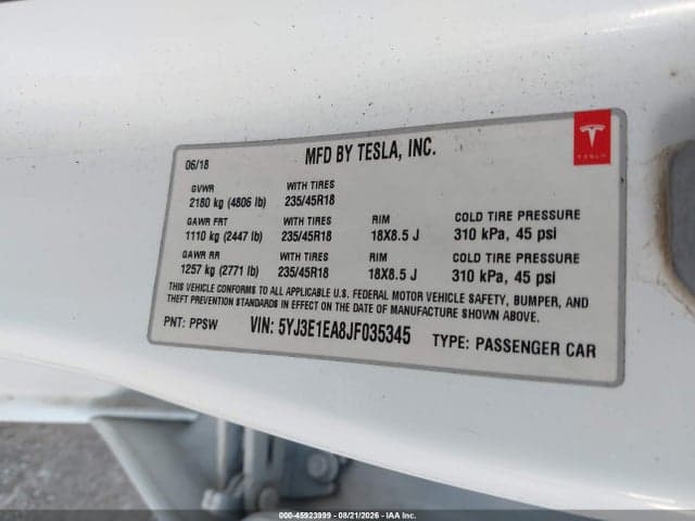 2018 TESLA MODEL 3 LONG RANGE/MID RANGE 9