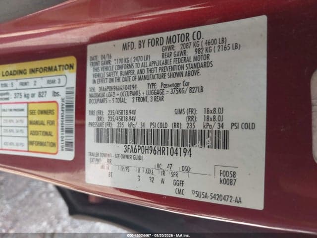 2017 FORD FUSION SE 9