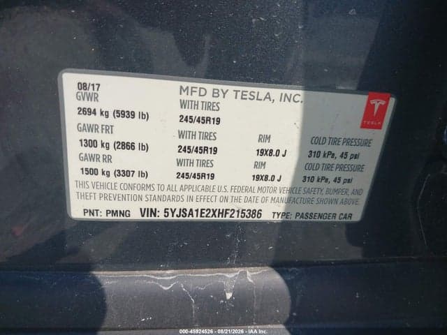 2017 TESLA MODEL S 100D/60D/75D/90D/P100D 9