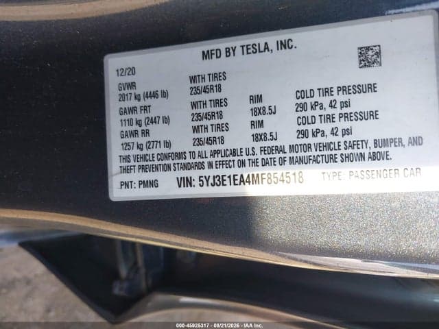 2021 TESLA MODEL 3 STANDARD RANGE PLUS REAR-WHEEL DRIVE 9