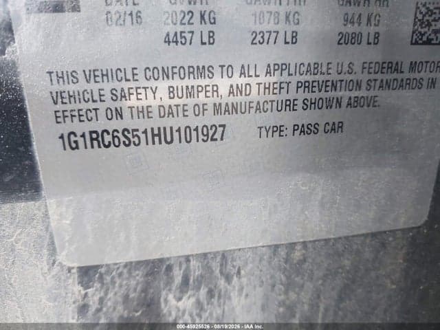 2017 CHEVROLET VOLT LT 9