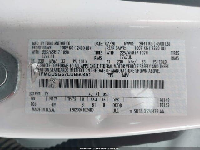 2020 FORD ESCAPE SE 9