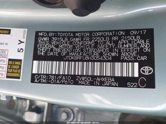 2017 TOYOTA PRIUS 9