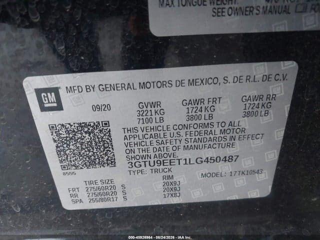 2020 GMC SIERRA 1500 4WD SHORT BOX AT4 9