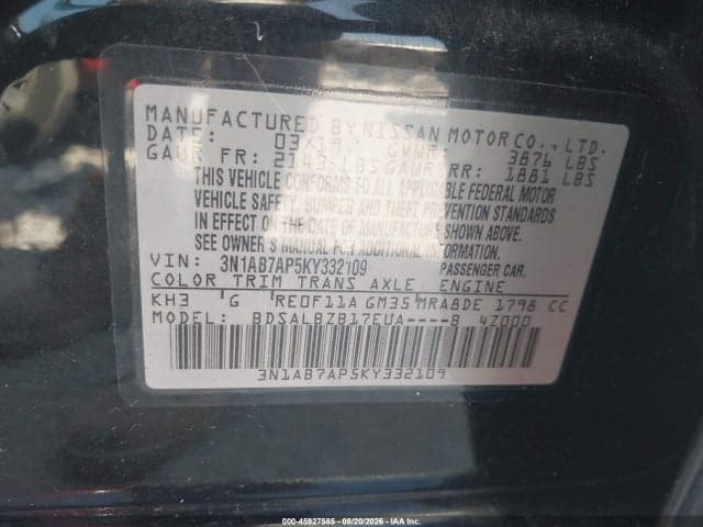2019 NISSAN SENTRA S 9