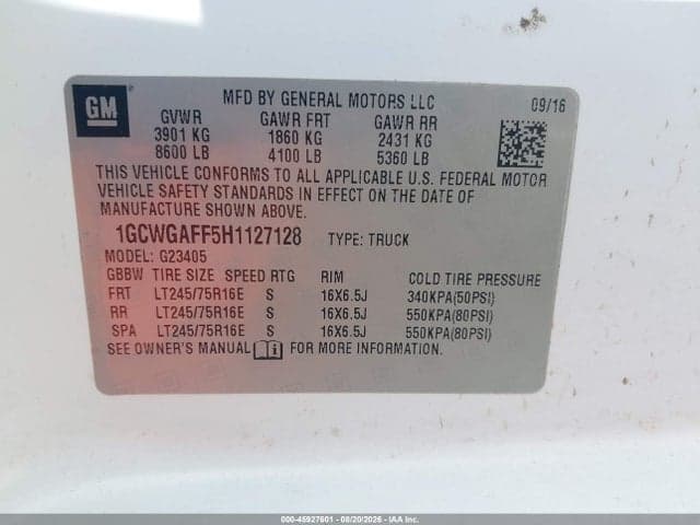 2017 CHEVROLET EXPRESS 2500 WORK VAN 9