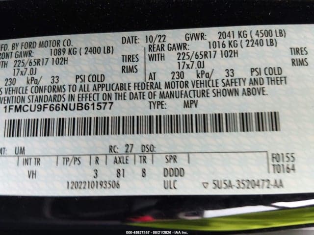 2022 FORD ESCAPE S 9